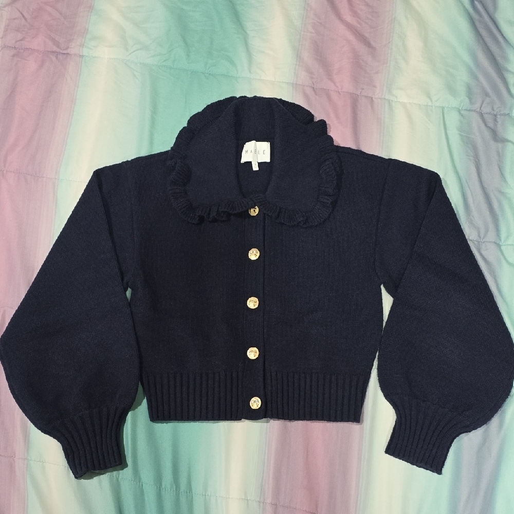 MABLE Oceana Navy Peter Pan Collar Cardigan Sweater Size S - Picture 2 of 11
